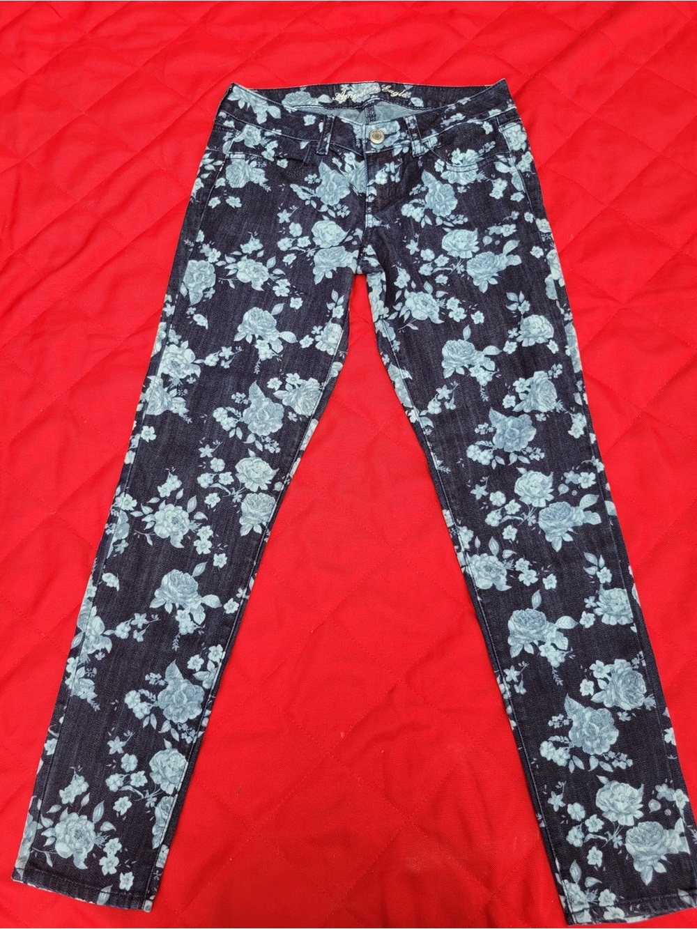 American Eagle Floral Jegging Size 4 Stretchy Skinny Fit Navy Blue